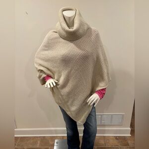Anthropologie Do Everything in Love Sparkly Cream Knit Cowl Neck Poncho
